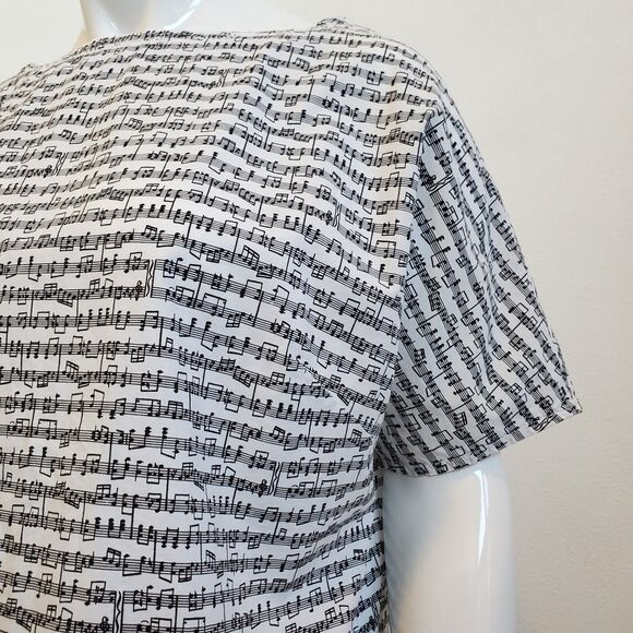Vintage 80s White & Black Music Note Top - Picture 1 of 5